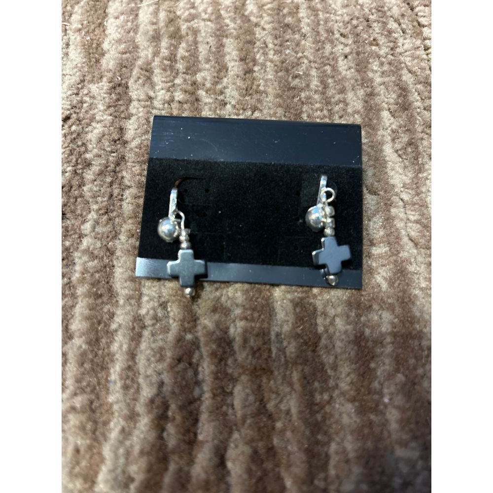 Silver Colored Cross Ball Drop Dangle Earrings Religious Christian Faith Jewelry